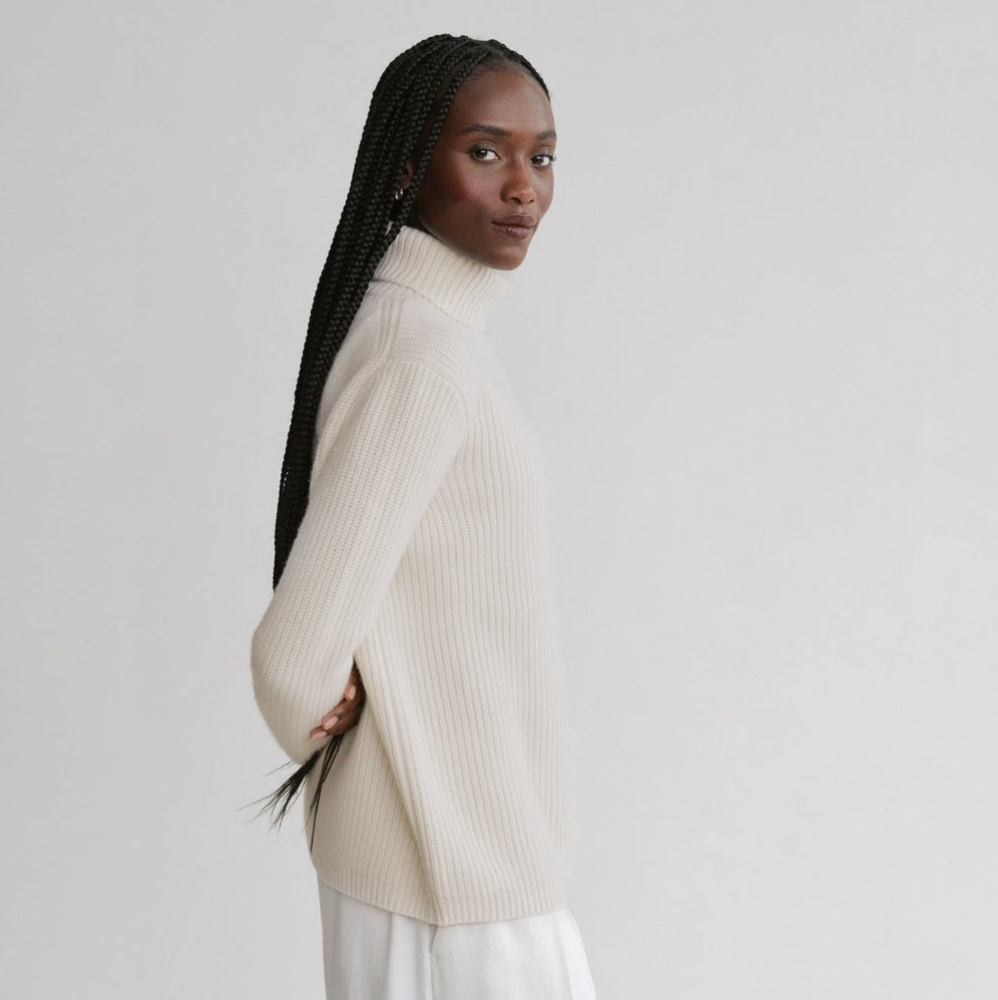 HP🎉 Jenni Kayne Cashmere Turtleneck Sweater Ivory White Oversized NWOT! - Picture 8 of 11